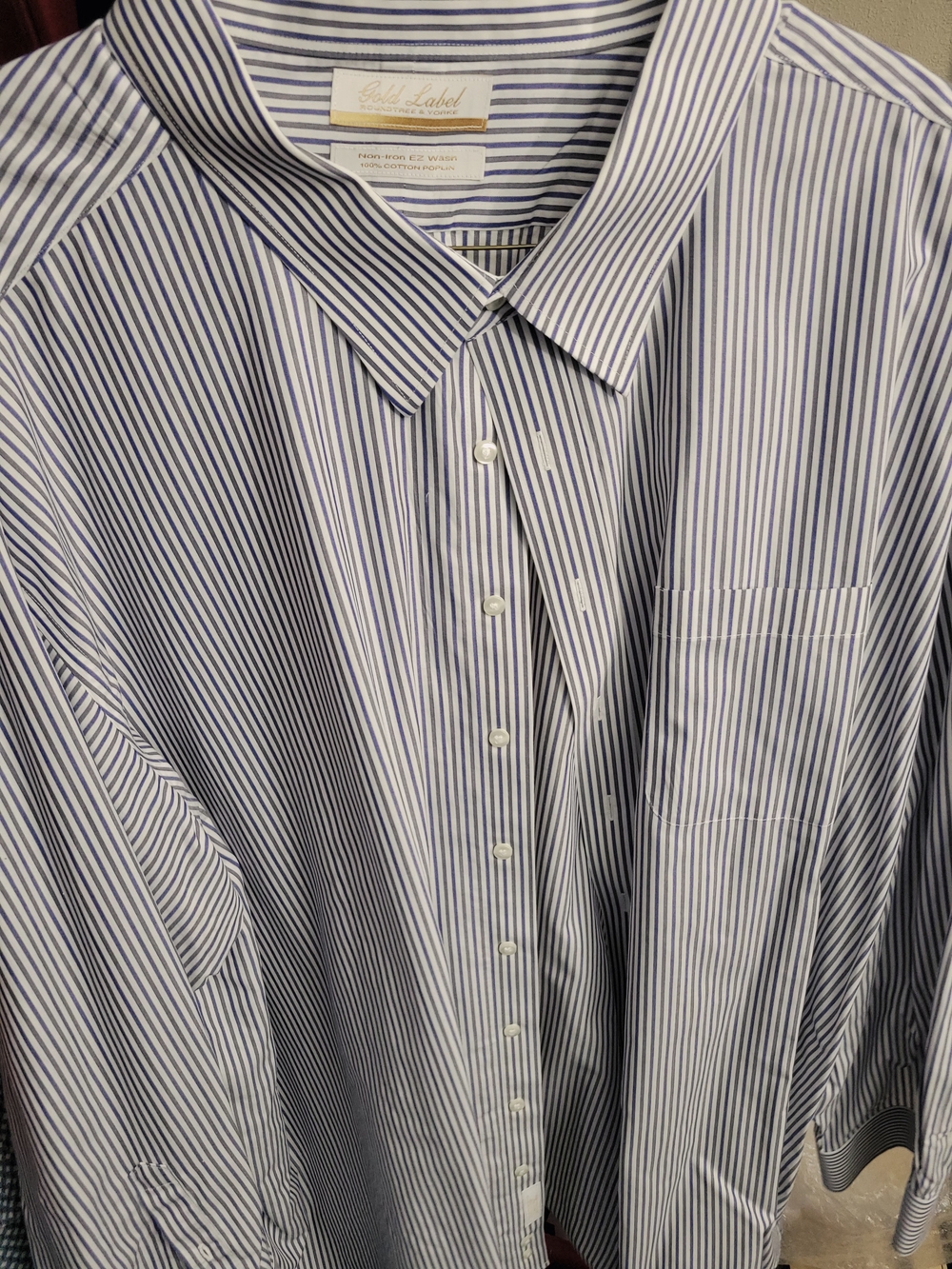 Roundtree & Yorke Blue and White Pinstripe Dress Shirt